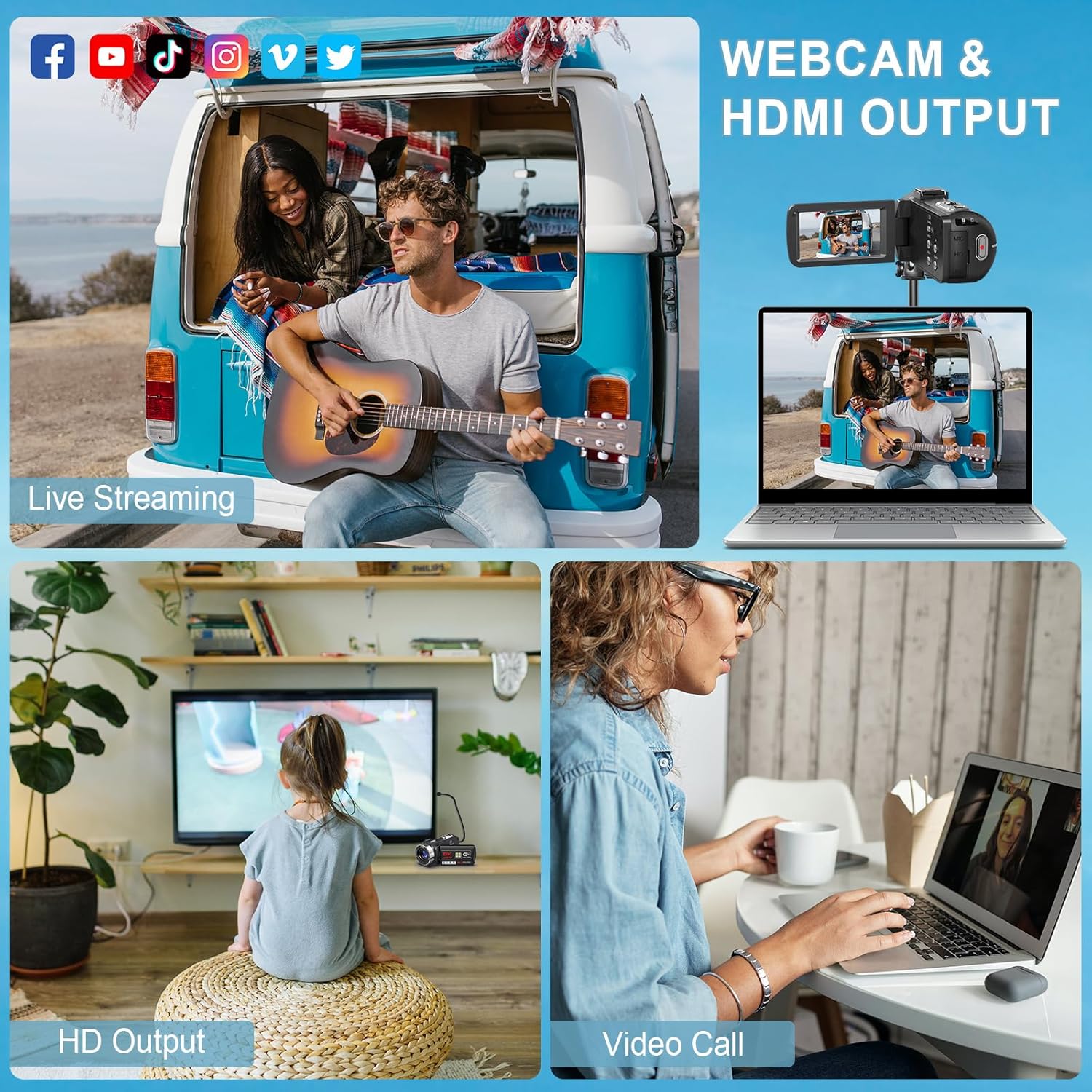 8K 64MP Camcorder Video Camera 18X Digital Zoom YouTube Vlogging Camera Webcam IR Night Vision WiFi 3.0”Touch Screen Camcorders with Microphone, 32G SD Card, Remote Control and 2 Batteries - Image 5