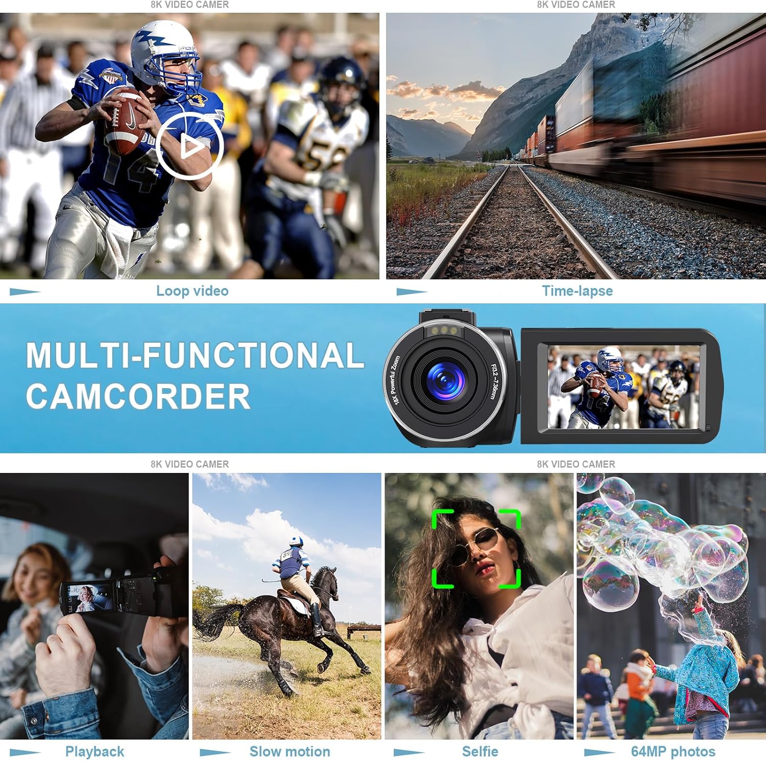 8K 64MP Camcorder Video Camera 18X Digital Zoom YouTube Vlogging Camera Webcam IR Night Vision WiFi 3.0”Touch Screen Camcorders with Microphone, 32G SD Card, Remote Control and 2 Batteries - Image 7