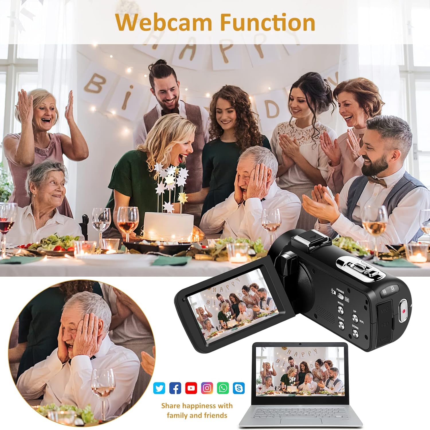 Video Camera Camcorder, Full HD 1080P Camcorder 48MP 16X Digital Video Camera for YouTube, 3.0 Inch IPS Screen Vlogging Camera Recorder with Remote Control, 32GB Card and Battery - Image 4