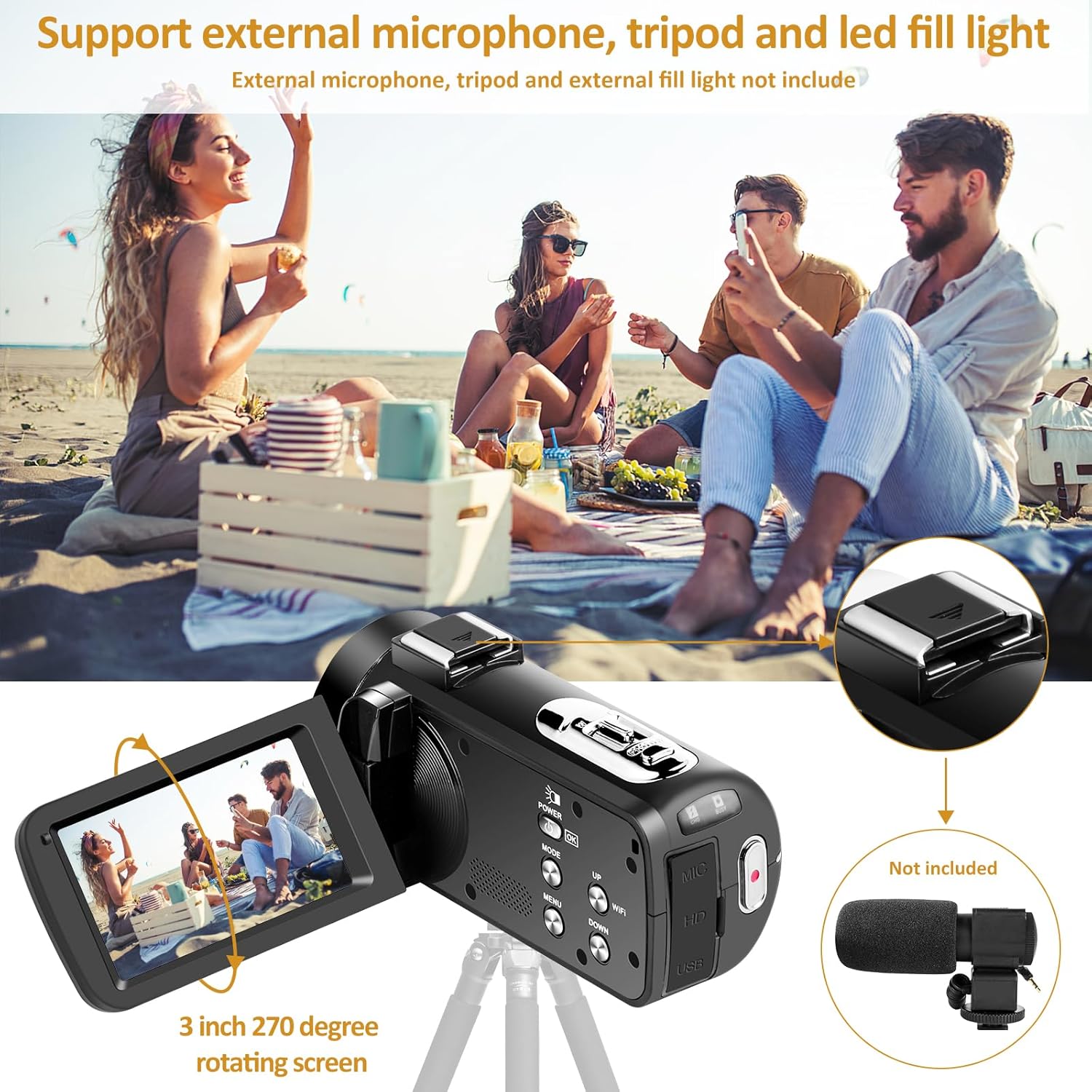 Video Camera Camcorder, Full HD 1080P Camcorder 48MP 16X Digital Video Camera for YouTube, 3.0 Inch IPS Screen Vlogging Camera Recorder with Remote Control, 32GB Card and Battery - Image 6