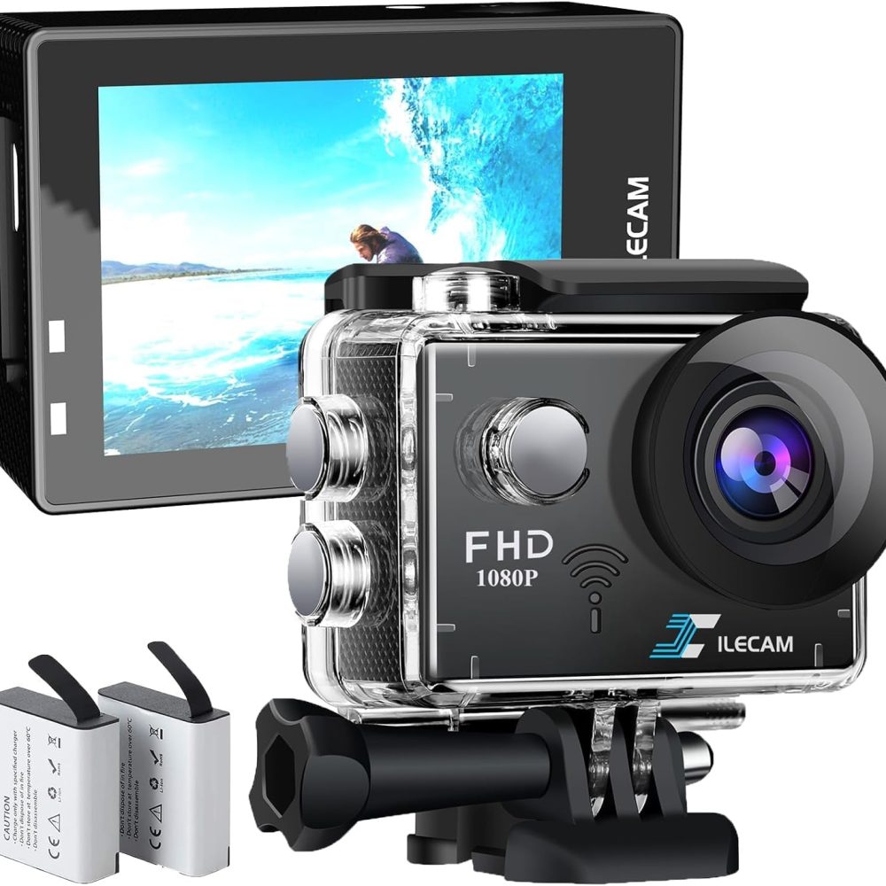 WiFi Sports Camera 4xZoom Action Camera 40m/131ft Underwater Waterproof with 2 X1050 mAh Batteries and Multi-Function