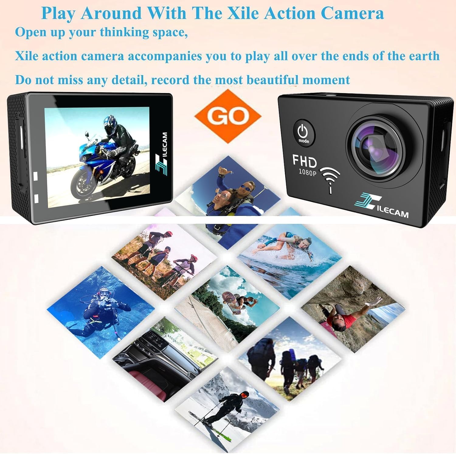 WiFi Sports Camera 4xZoom Action Camera 40m/131ft Underwater Waterproof with 2 X1050 mAh Batteries and Multi-Function - Image 4