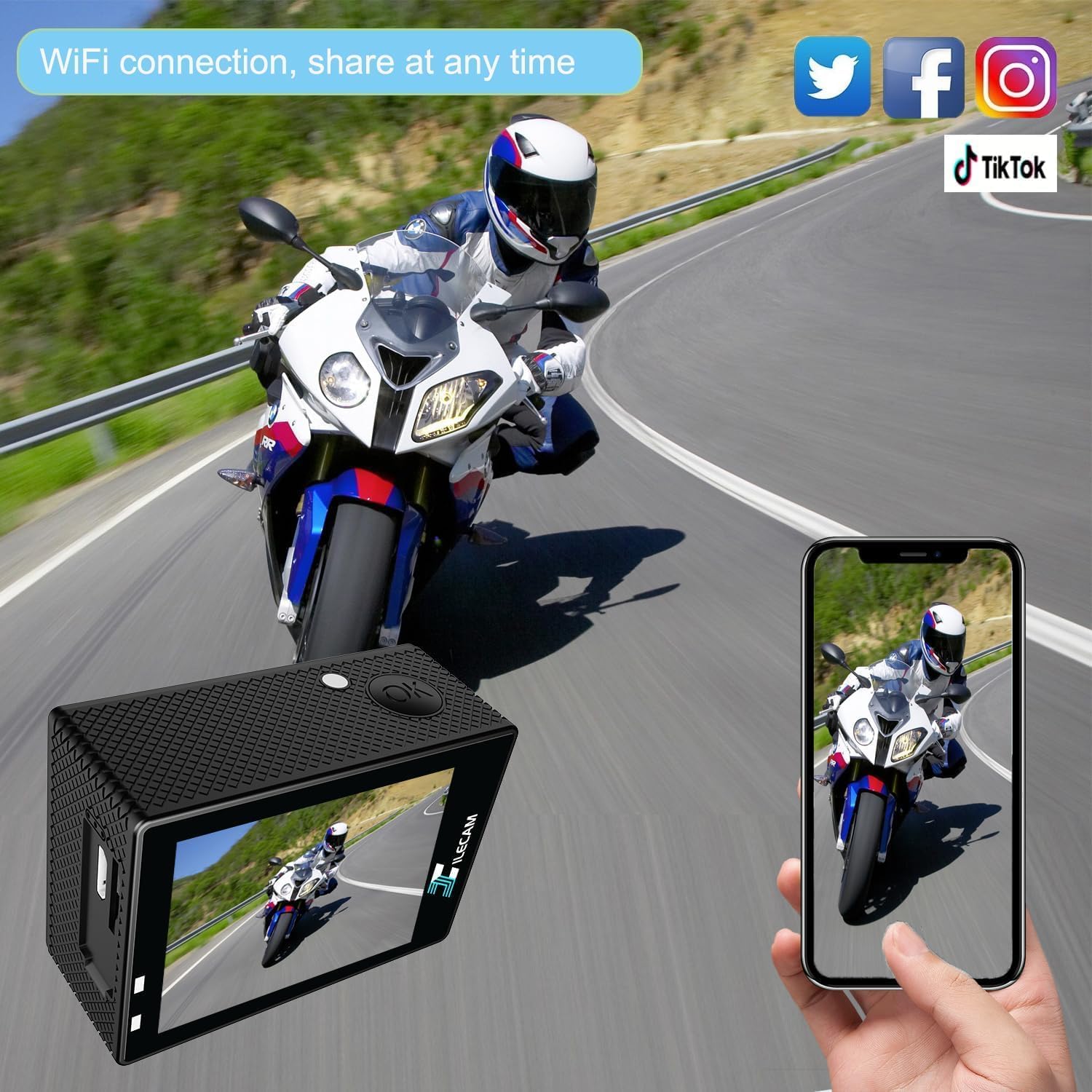 WiFi Sports Camera 4xZoom Action Camera 40m/131ft Underwater Waterproof with 2 X1050 mAh Batteries and Multi-Function - Image 6