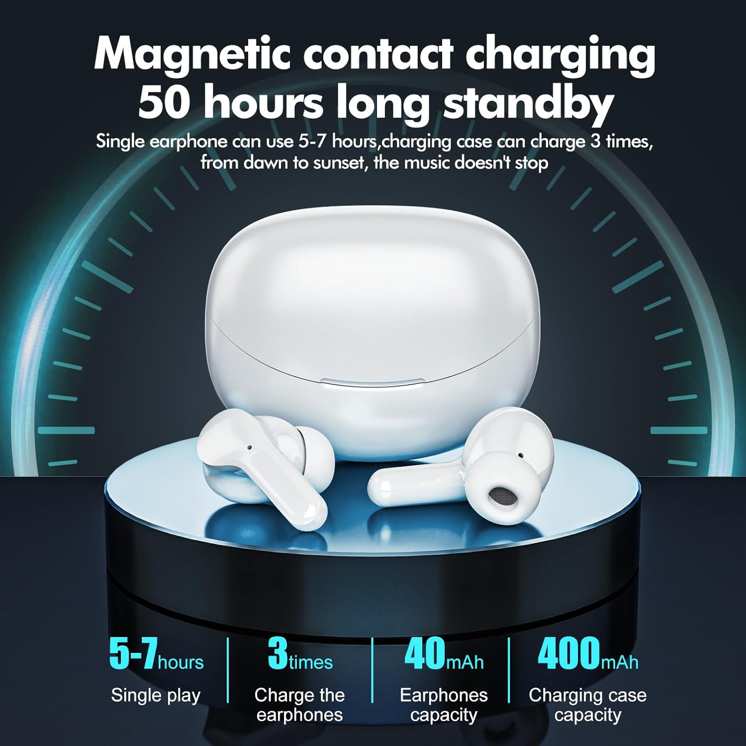 Wireless Earbuds Bluetooth Headphones 50H Playback Ear Buds with IPX7 Waterproof, HD Microphone, LED Display for iPhone and Andriod White - Image 3