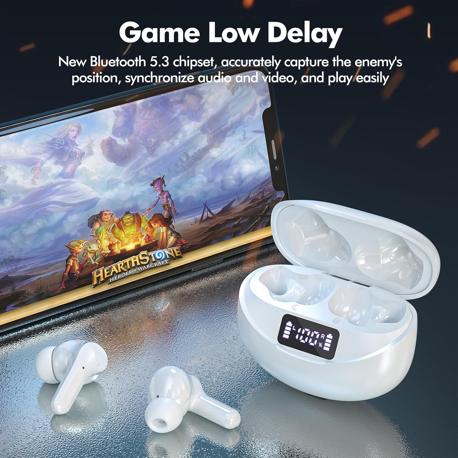 Wireless Earbuds Bluetooth Headphones 50H Playback Ear Buds with IPX7 Waterproof, HD Microphone, LED Display for iPhone and Andriod White - Image 4